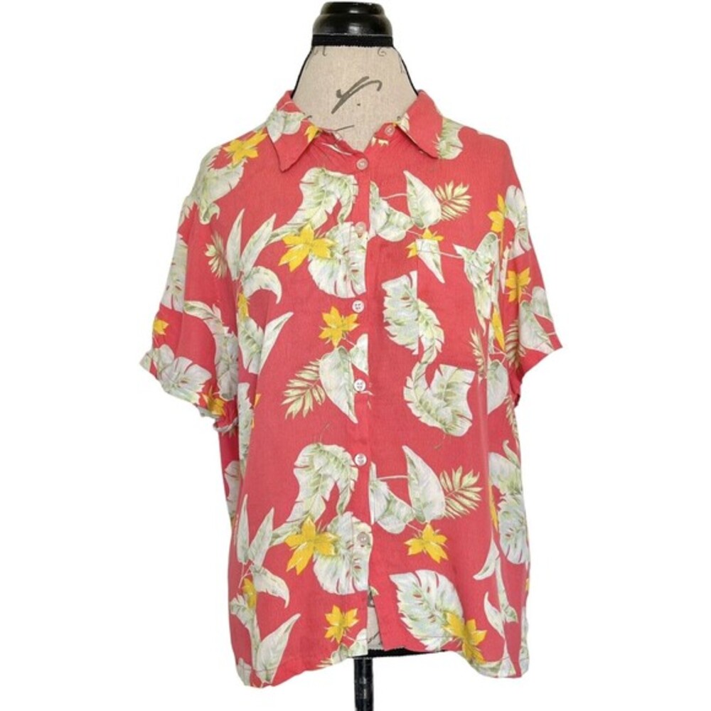 Forever 21 Blouse Womens Button down Size Plus 3X Short Sleeve Tropical Leaf